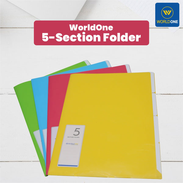 Worldone Plastic 5 Section Folder, Ideal for segregating office documents and small reports in meetings, Size A4