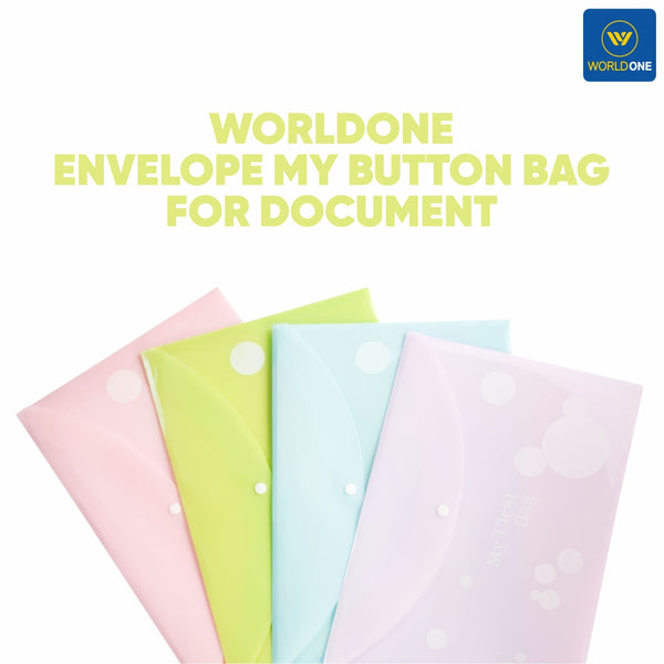 Worldone Envelope My Button Bag for Document with 0.2mm PP sheet, Machine Fitted Snap Button with Back Fold Sealing for Extra Strength Size FC, Circle Print, Assorted Color