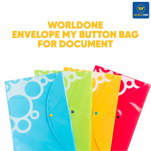 Worldone Envelope My Button Bag for Document with 0.2mm PP sheet, Machine Fitted Snap Button with Back Fold Sealing for Extra Strength Size FC, Circle Print