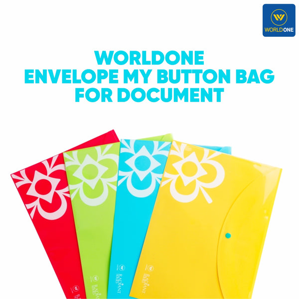 Worldone Envelope My Button Bag for Document with 0.2mm PP sheet, Machine Fitted Snap Button with Back Fold Sealing for Extra Strength Size FC, Radiant Print