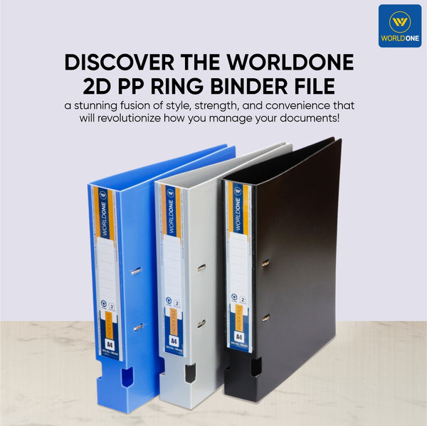 Worldone 2D PP Ring Binder File for Documents with 40 mm Metallic Clip, 1.5 mm Thick Sheet, Plastic Stopper, Cover Lock Feature, Side Cut for Easy Removal