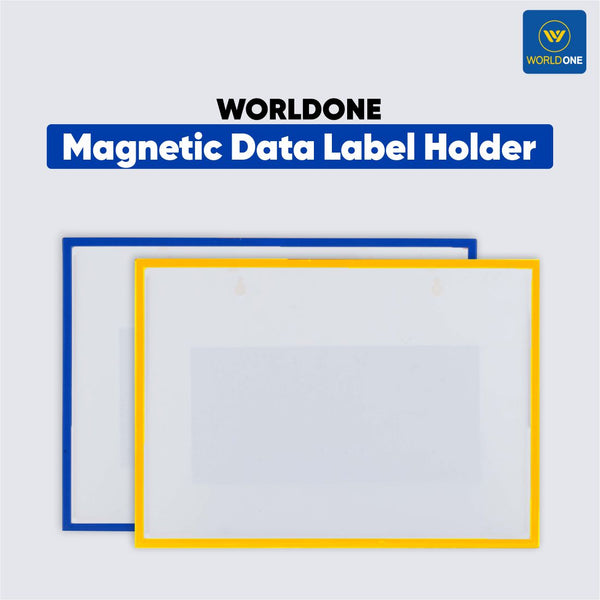 WORLDONE Magnetic Data label Holder made in PP, Display Holder, for Office, Classroom, Store & Factory, to display Advertising/Opertaing instructions/ important information, Size A4, Blue, Pack of 5