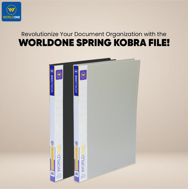 Worldone Spring Kobra File with Half Pocket on Inside Cover, Spine Label, 0.8 mm Thick Virgin PP Sheet, High Tension Chrome Plated Spring Stainless Steel Sorter