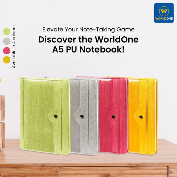 WORLDONE A5 size, PU Notebook, Front Transparent View Pocket with Tich Button Closure, Ideal for Corporate gifting