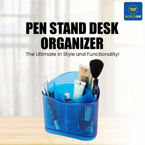 Worldone Plastic Desk Organizer, Stationery Storage Stand, Remote/ Markers/Pen Pencil/ Cosmetic Holder, with 6 spacious Compartments, for Home & Office, Set of 1