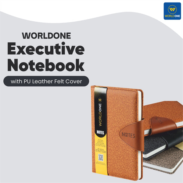 Worldone Executive Notebook with PU Leather Felt Cover, Magnetic Loop Button Closure, Ruled 208 Pages, Set of 1, Size: A5, Ideal for Corporate gifting, Color: Assorted Color As Availability