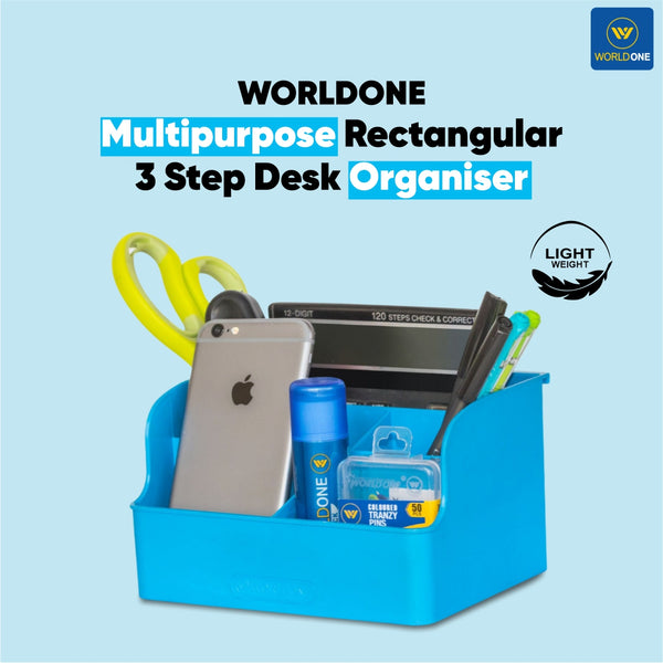 Worldone Multipurpose Rectangular 3 Tier Desk Organiser, with 5 spacious compartments, for Office and Home, Set of 1