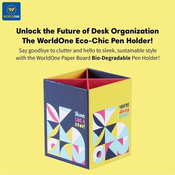 Worldone Paper Board Bio Degradable, Sustainable, Multifunctional Pen Holder with 4 Compartments for Easy Storage & organisation, Product Design As Availability of the Stock