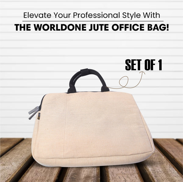 WORLDONE Jute Office Bag / Handbag for Working Professionals, Eco Friendly, Biodegradable, Perfect for Carrying Document and Office Essentials/ Accessories, Set of 1