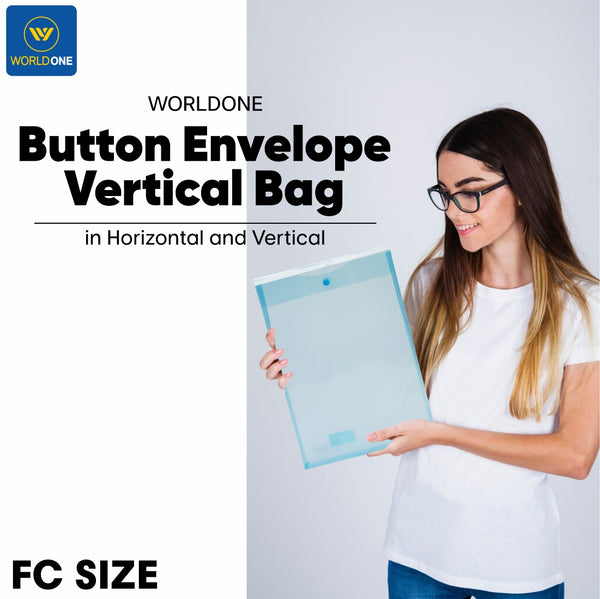 Worldone Button Envelope Vertical bag made in 0.2mm Virgin PP, Expandable Design,High Strength Edge Sealing, Machine Fitted Snap Button, Translucent, Mesh design