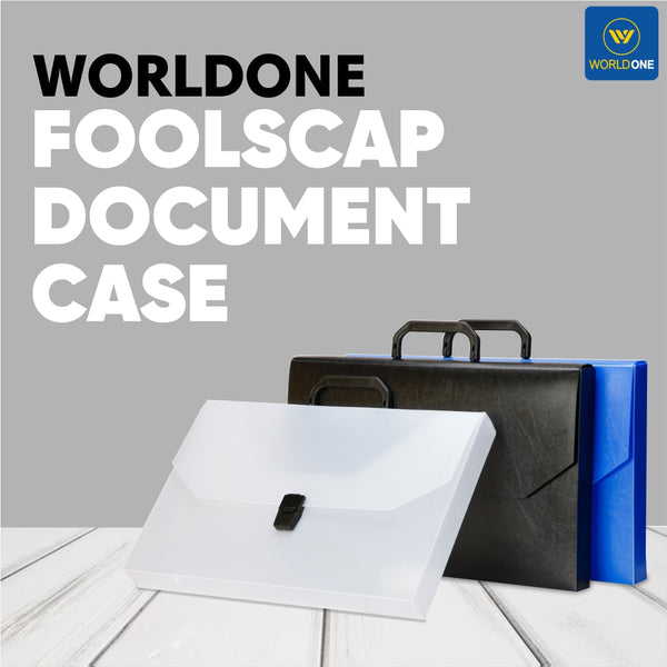 Worldone Foolscap Document Case with Strong Handle & Lock, Ideal Document Bag for catalogues, Books Loose Sheets, Unique Pen Slots, 0.7mm PP Sheet