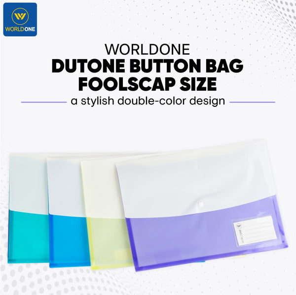 Worldone Dutone (double colour) Button Bag, Gazette, Back Pocket-safety flap, front Name Card Pocket, Machine Fitted Snap Button, Edge Sealing, Expandable, FC size, Translucent