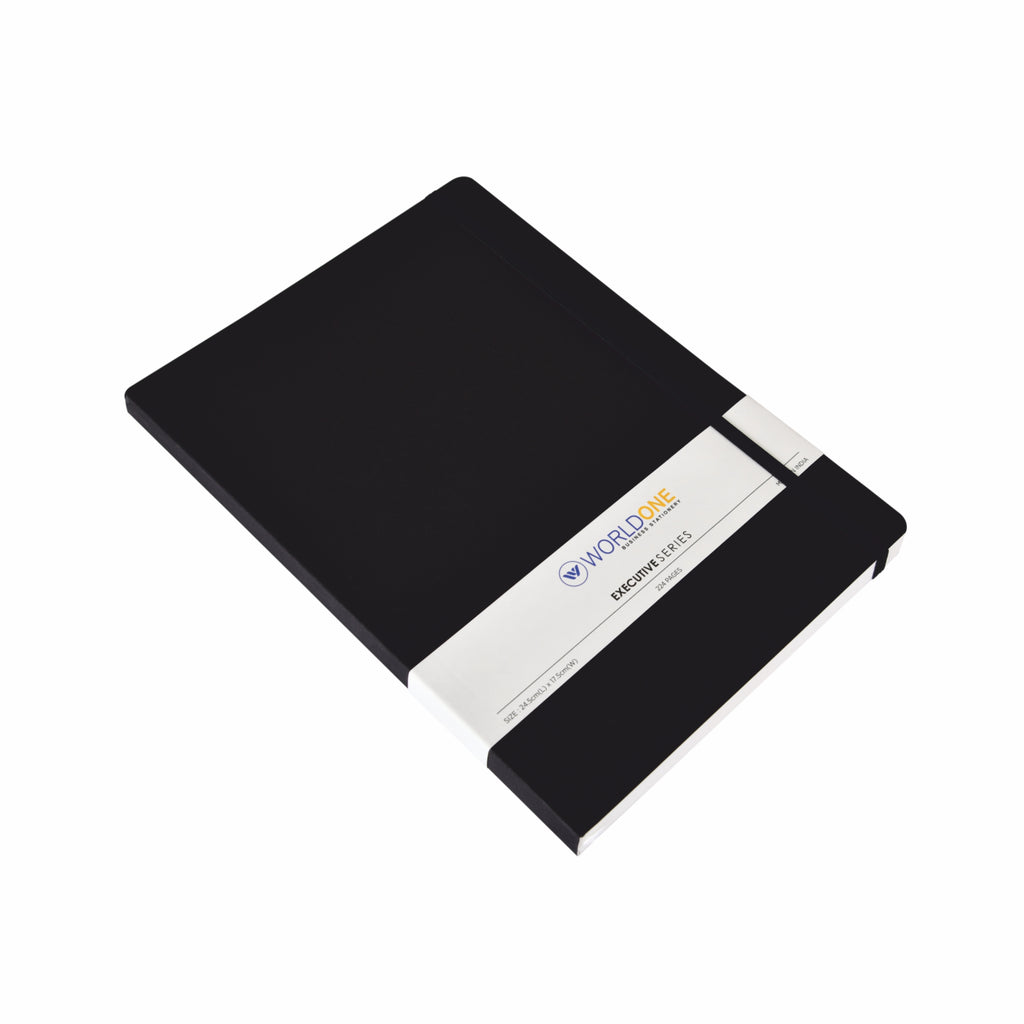 WORLDONE Bukram Harbound Executive Notebook with Elastic Closure & Pen Holder, 80 Gsm 224 Pages, Split as 208 Ruled 8 Plain 8 Grid Pages, Ideal for Corporate gifting