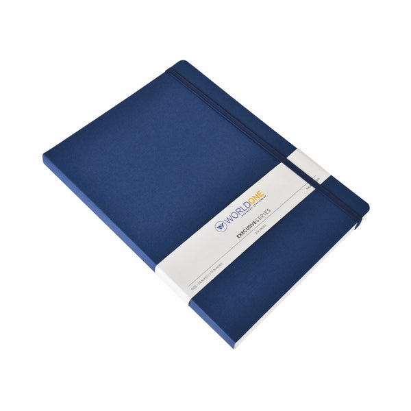 WORLDONE Bukram Harbound Executive Notebook with Elastic Closure & Pen Holder, 80 Gsm 224 Pages, Split as 208 Ruled 8 Plain 8 Grid Pages, Ideal for Corporate gifting