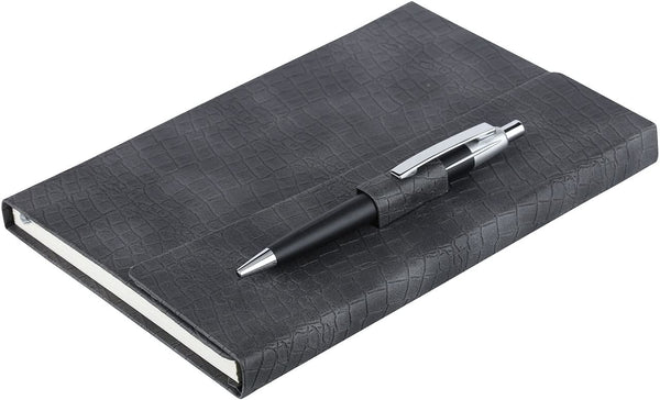 Worldone PU Premium Notebook & Classy Metallic Ball Pen in Pen Loop Closure, 80 gsm 224 Natural Shade page Split as 208 Ruled, 8 Graph & 8 Plain Pages, Ideal for Personal & Office use, Size A5, Ideal for Corporate gifting