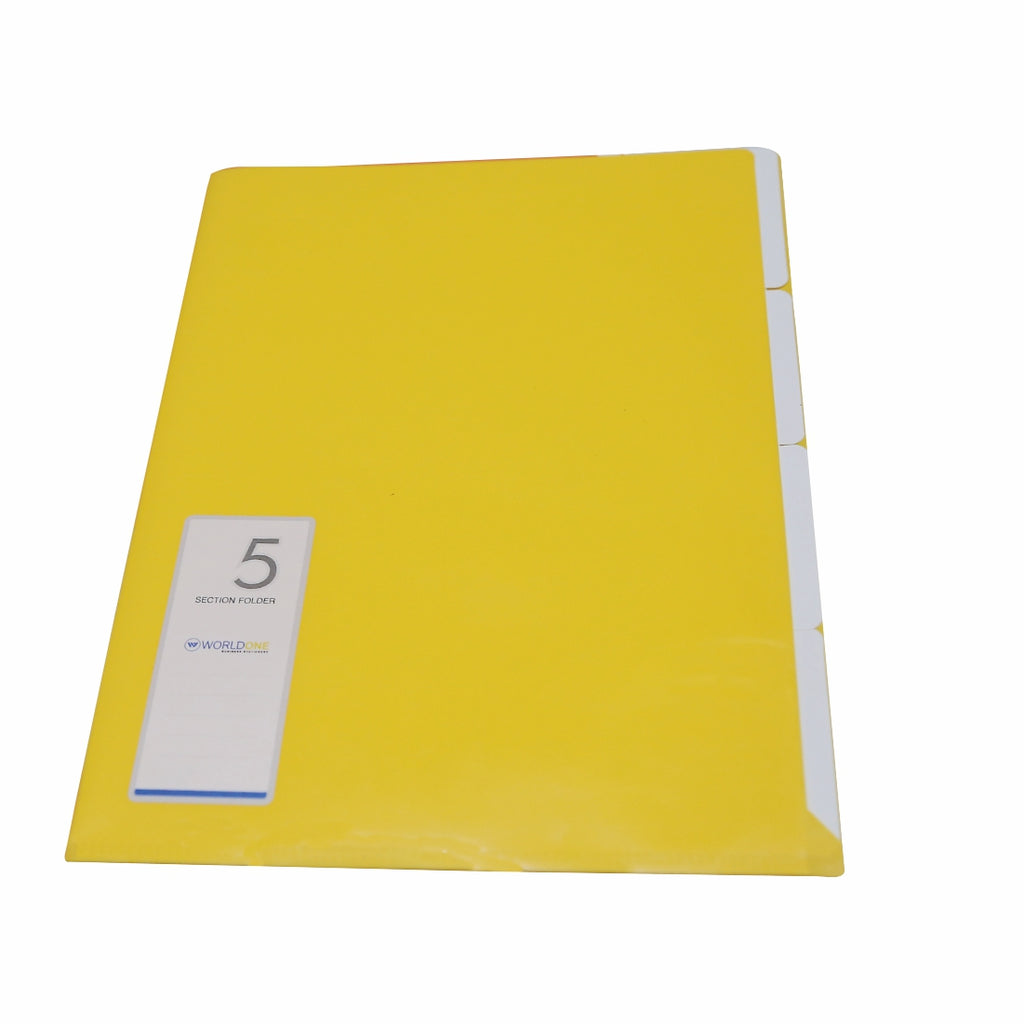 Worldone Plastic 5 Section Folder, Ideal for segregating office documents and small reports in meetings, Size A4