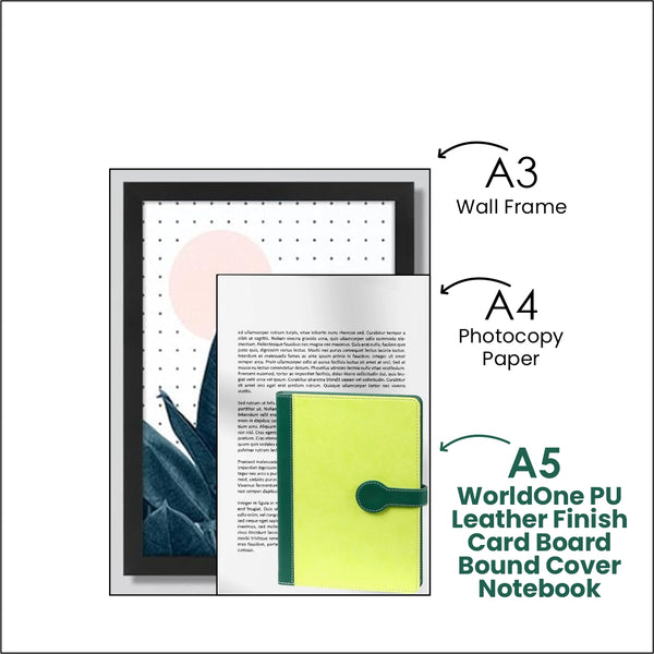 Worldone PU Leather Finish Card Board Bound Cover Notebook with Button Magnetic Loop, 80 gsm, 224 Natural Shade Pages, 8 plain, 8 Graph & 224 Ruled, Size A5, Ideal for Corporate gifting