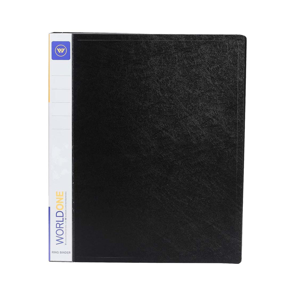 Worldone 2O Ring Binder 17mm Chrome Plated Clip with 1.2mm Thick PP Sheet, Plastic Stopper, Spine Label for Classification, Pockets on Inside Cover for Loose Sheets