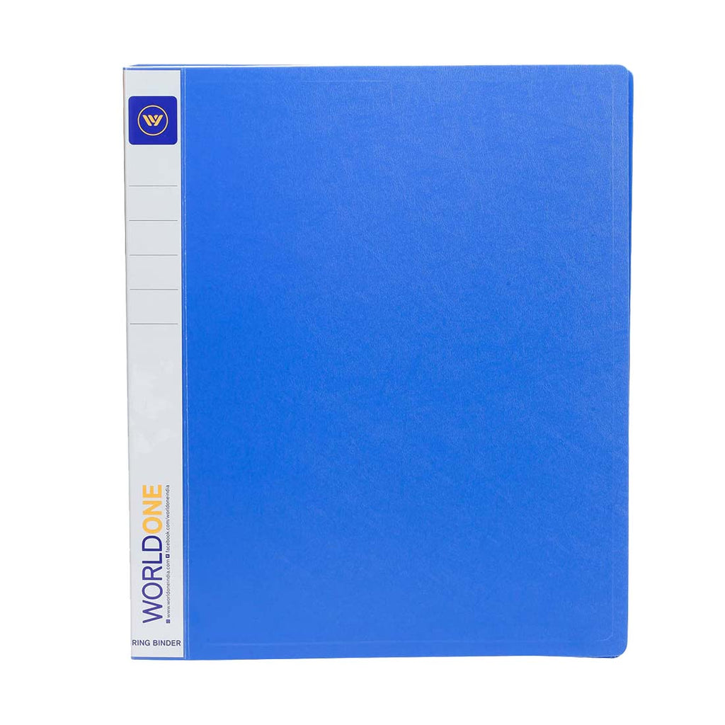 Worldone 4D Ring Binder 25 mm Chrome Plated Clip with 1.2mm Thick PP Sheet, Plastic Stopper, Spine Label for Classification, Pockets on inside Cover for Loose Sheets, Size A4