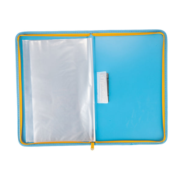 Worldone Zipper Display Book Folder for Documents, with Name Card, Made of 1mm Virgin PP Material with 20 Bound Plastic Binder Sleeves, Folder for Offices