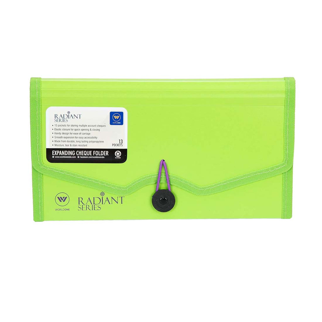 Worldone Cheque Expanding File with Elastic Closure 13 Pockets 0.7mm Outer Cover & 0.2mm Inner Partition Sheet, Edge Binding, Index Tabs for Easy Identification, Size Cheque