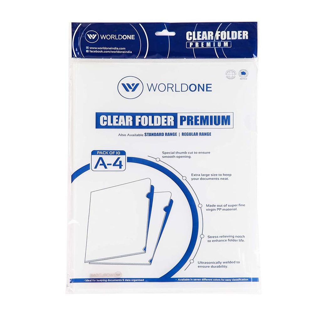 Worldone Clear L Folder, Made of fine Virgin 170 Micron, Ideal for Keeping documents & Data Organised, Color Transparent Natural White